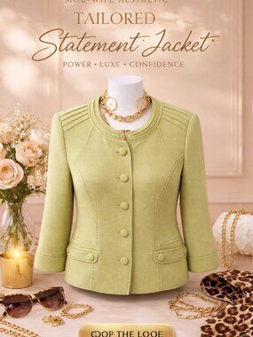 Conrad C Collection Size 16 Blazer Chartreuse Green Black Detail Pockets